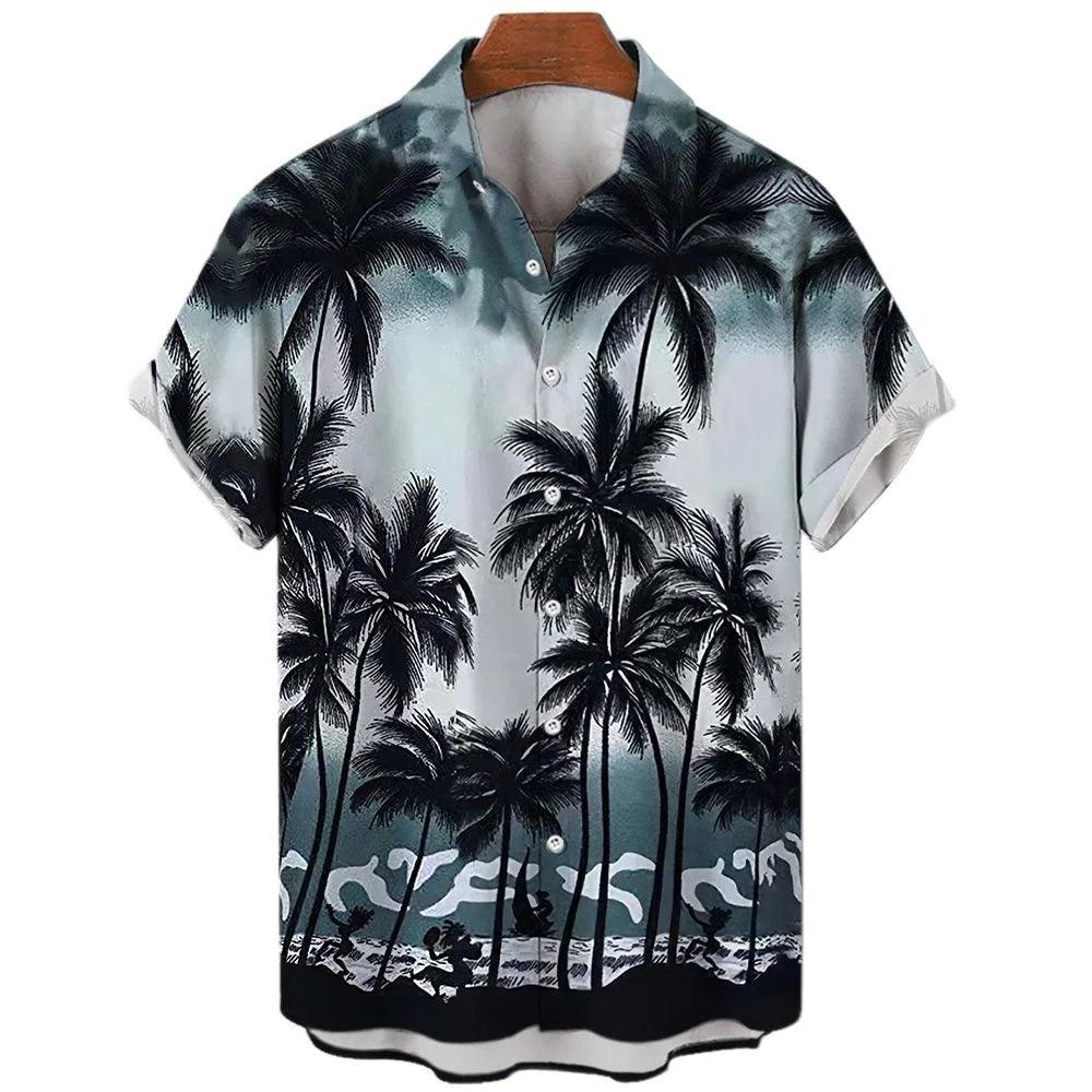 Mode été Hommes Chemises hawaïennes 3D Surdimensionnées à manches courtes pour la plage Imprimé arbre à noix de coco Chemises T-shirts Hauts Vêtements décontractés Camiseta