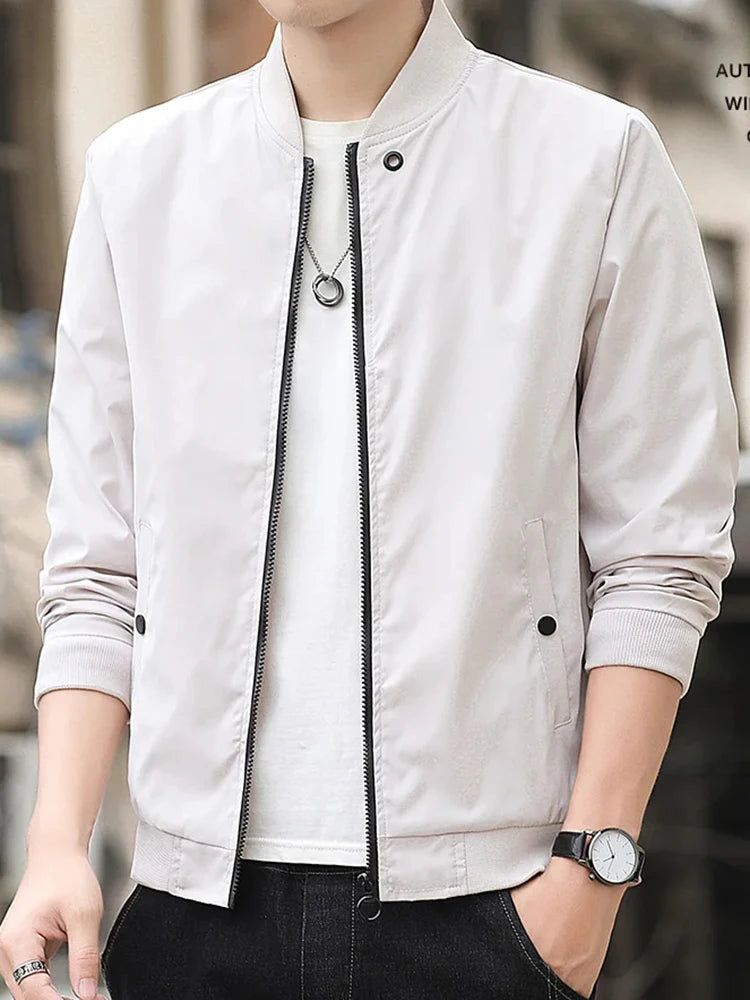 Mode décontractée pour hommes Tendance Coupe-vent Sports de plein air Veste à fermeture éclair Couleur unie Manches longues Manteau d'aviateur chaud et contre le froid