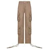 Pantalon en jean pour femme, poches, coupe large, style cargo, taille haute, vintage, coupe droite, en denim, C14106