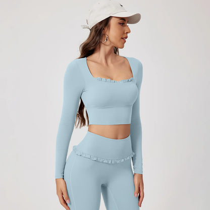 Vêtements à logo personnalisé Y2k Mode de luxe tendance Séchage rapide Hauts en dentelle élastique & Pantalons Y2k Ensembles de yoga Tenue de détente Doux Ensemble 2 pièces pour femmes