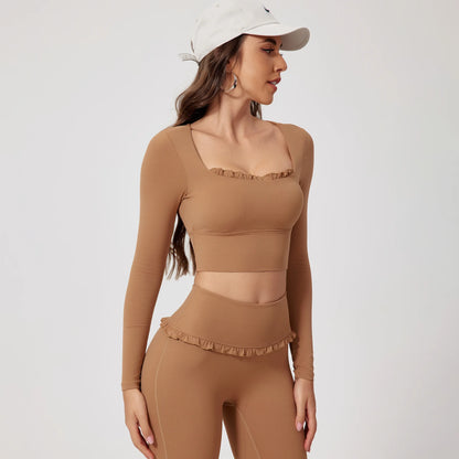 Vêtements à logo personnalisé Y2k Mode de luxe tendance Séchage rapide Hauts en dentelle élastique & Pantalons Y2k Ensembles de yoga Tenue de détente Doux Ensemble 2 pièces pour femmes