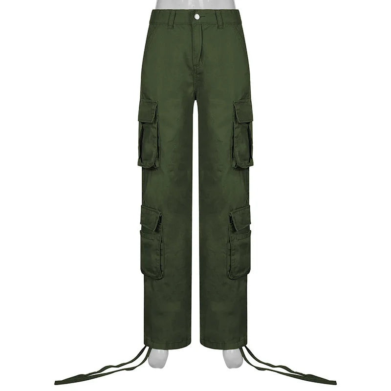 Pantalon en jean pour femme, poches, coupe large, style cargo, taille haute, vintage, coupe droite, en denim, C14106