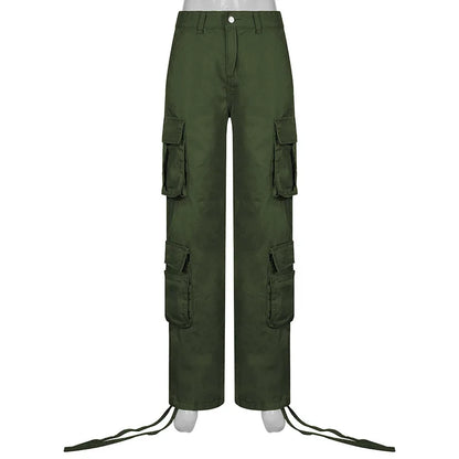 Pantalon en jean pour femme, poches, coupe large, style cargo, taille haute, vintage, coupe droite, en denim, C14106