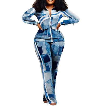 Nouvel ensemble de survêtements deux pièces pour femmes Tenue Mode automne Imprimé Veste à manches longues avec fermeture éclair Pantalon Tenue décontractée deux pièces