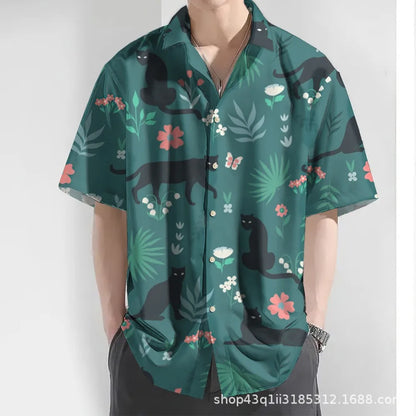 Nouveaux chemises jaunes pour hommes Hawaï Créatives avec paysage chinois Peinture à manches courtes Chemises Aloha Style cubain Été Grandes tailles