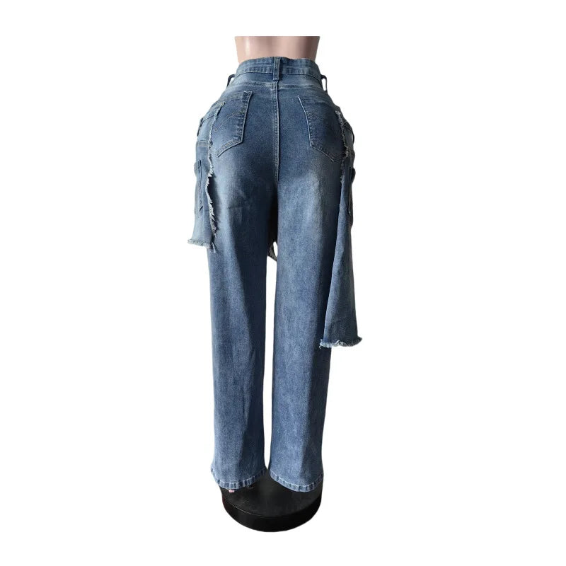 Pantalons en denim à la mode pour femmes, tenue de rue, nouveau 2026, automne-hiver, stretch, vintage Y2k, pantalons tablier Overup, jeans droits déchirés