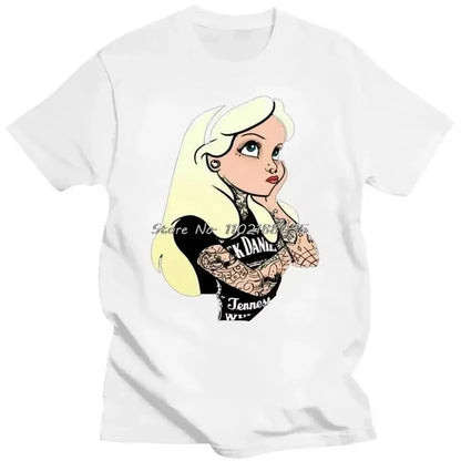 T-shirt en coton pour femmes Anime Wonderland Punk Rock Y2k Tops Gothique Mode Femmes Hip Hop Harajuku Streetwear