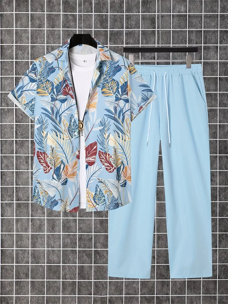 2025 Autumn Simple Striped 3D Printed Men's Casual Shirt 2pcs Set, Urban Street Fashion Loose Men's Top And Trousers S-2XL