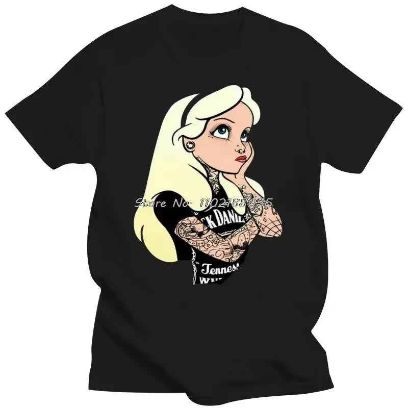 T-shirt en coton pour femmes Anime Wonderland Punk Rock Y2k Tops Gothique Mode Femmes Hip Hop Harajuku Streetwear