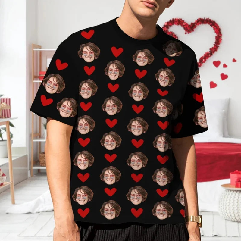 T-shirts personnalisés avec visage pour hommes, imprimé complet, photo de visage personnalisée, T-shirt DIY, image personnalisée, manches courtes, col rond