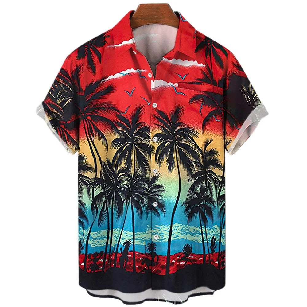Mode été Hommes Chemises hawaïennes 3D Surdimensionnées à manches courtes pour la plage Imprimé arbre à noix de coco Chemises T-shirts Hauts Vêtements décontractés Camiseta