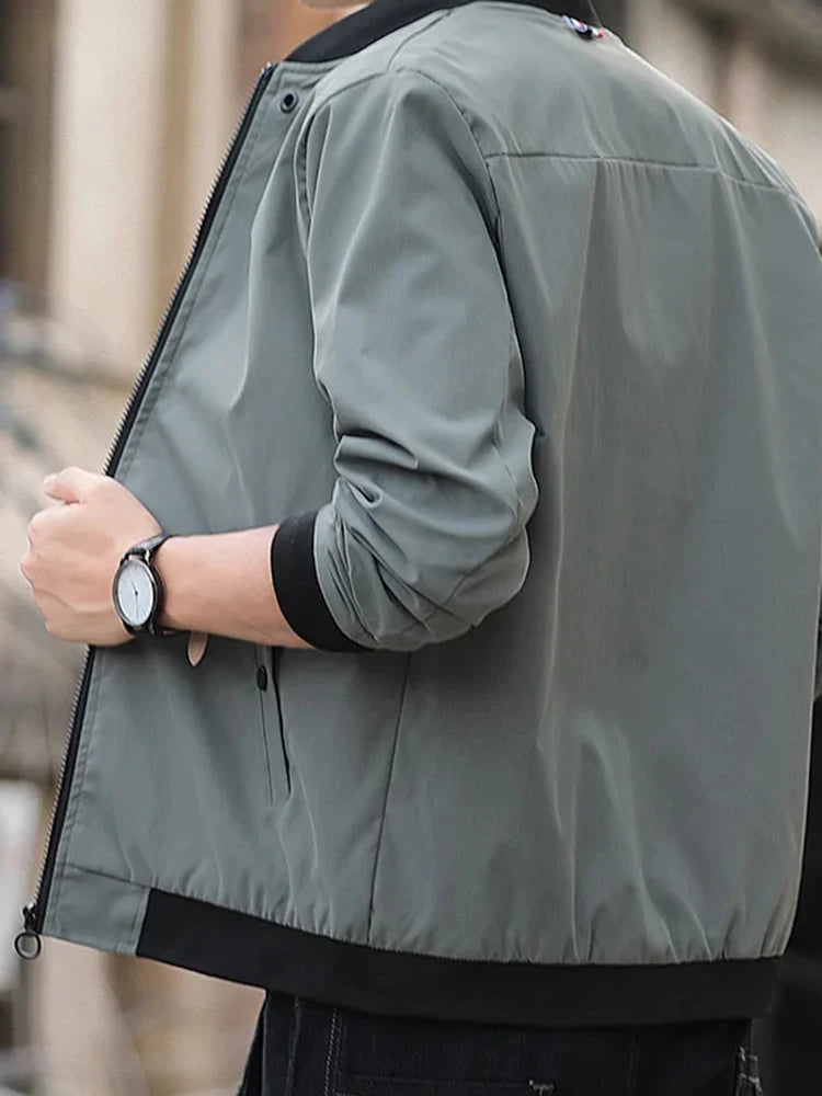 Mode décontractée pour hommes Tendance Coupe-vent Sports de plein air Veste à fermeture éclair Couleur unie Manches longues Manteau d'aviateur chaud et contre le froid