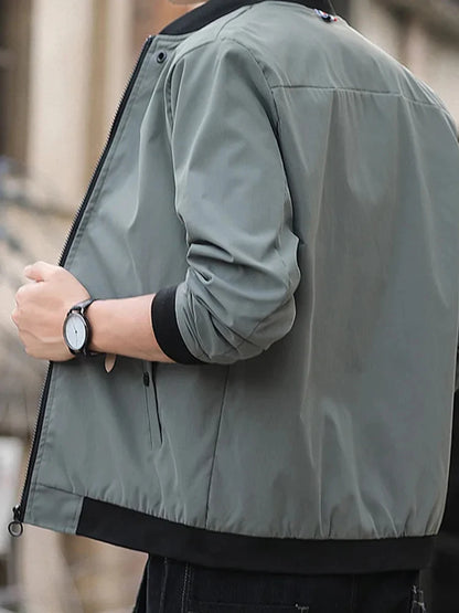 Mode décontractée pour hommes Tendance Coupe-vent Sports de plein air Veste à fermeture éclair Couleur unie Manches longues Manteau d'aviateur chaud et contre le froid