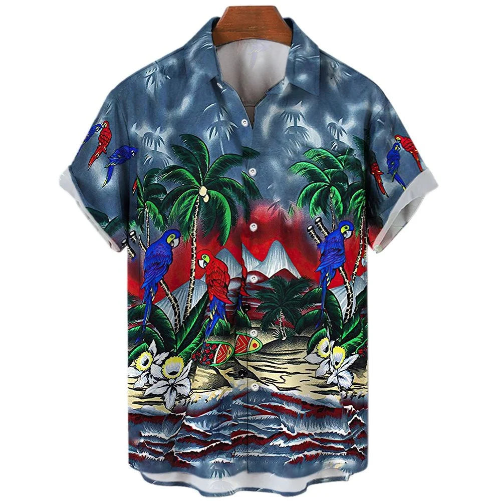 Mode été Hommes Chemises hawaïennes 3D Surdimensionnées à manches courtes pour la plage Imprimé arbre à noix de coco Chemises T-shirts Hauts Vêtements décontractés Camiseta