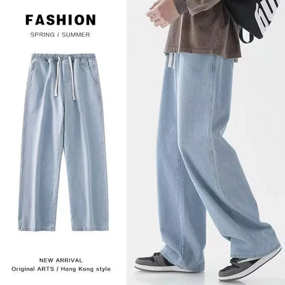 2025 Nouveaux Jeans Streetwear Larges pour Hommes Style Coréen Mode Jeans Larges Droits à Jambe Large Vêtements de Marque pour Hommes Noir Bleu Clair