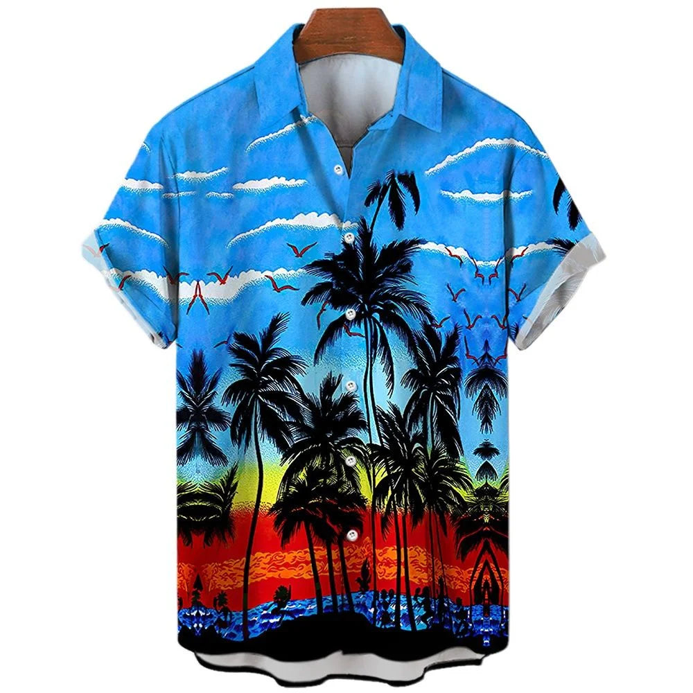 Mode été Hommes Chemises hawaïennes 3D Surdimensionnées à manches courtes pour la plage Imprimé arbre à noix de coco Chemises T-shirts Hauts Vêtements décontractés Camiseta