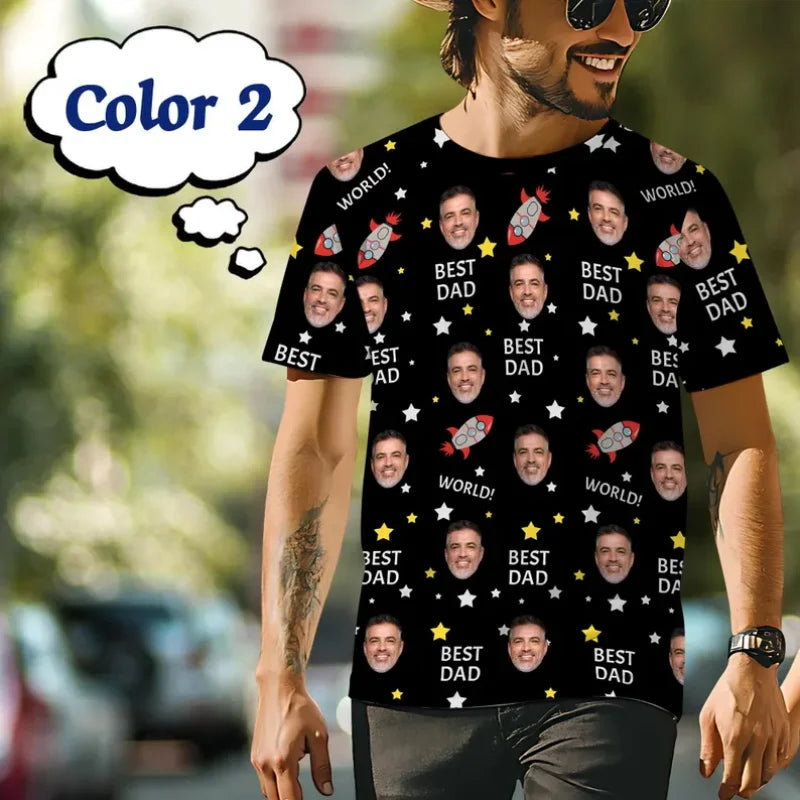 T-shirts personnalisés avec visage pour hommes, imprimé complet, photo de visage personnalisée, T-shirt DIY, image personnalisée, manches courtes, col rond