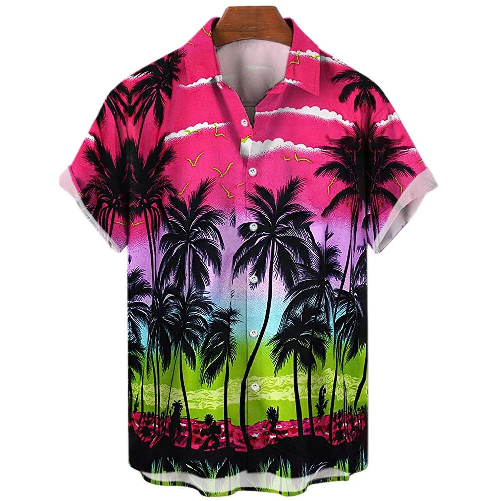 Mode été Hommes Chemises hawaïennes 3D Surdimensionnées à manches courtes pour la plage Imprimé arbre à noix de coco Chemises T-shirts Hauts Vêtements décontractés Camiseta