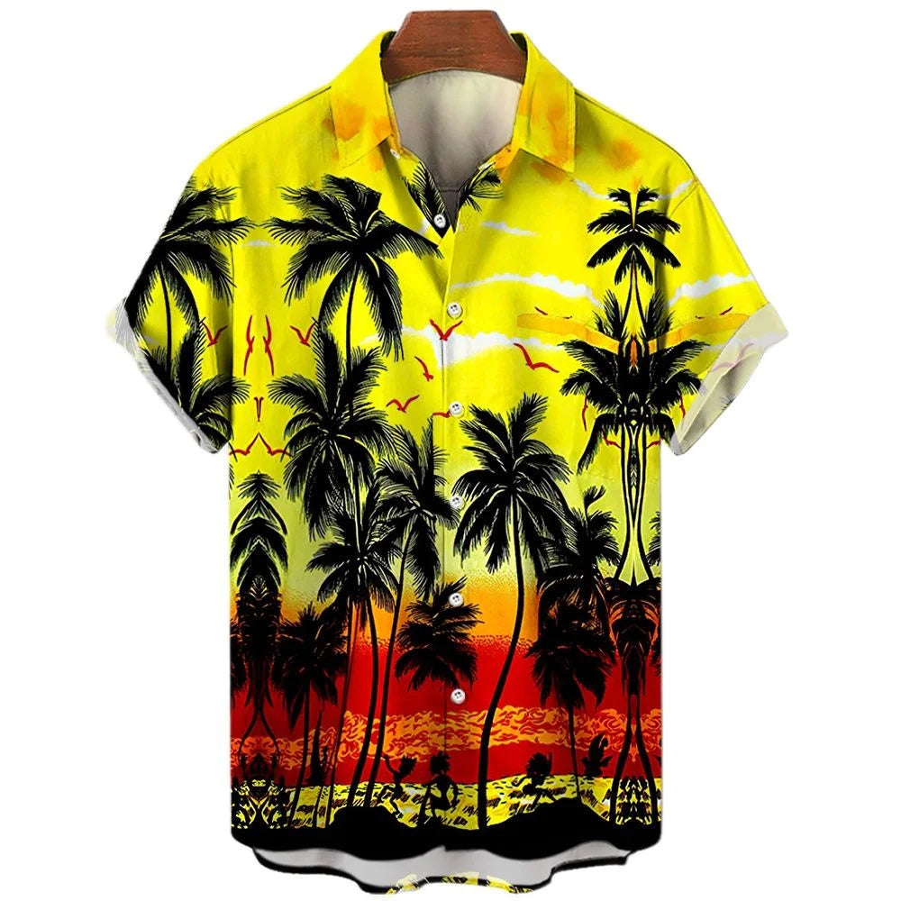 Mode été Hommes Chemises hawaïennes 3D Surdimensionnées à manches courtes pour la plage Imprimé arbre à noix de coco Chemises T-shirts Hauts Vêtements décontractés Camiseta