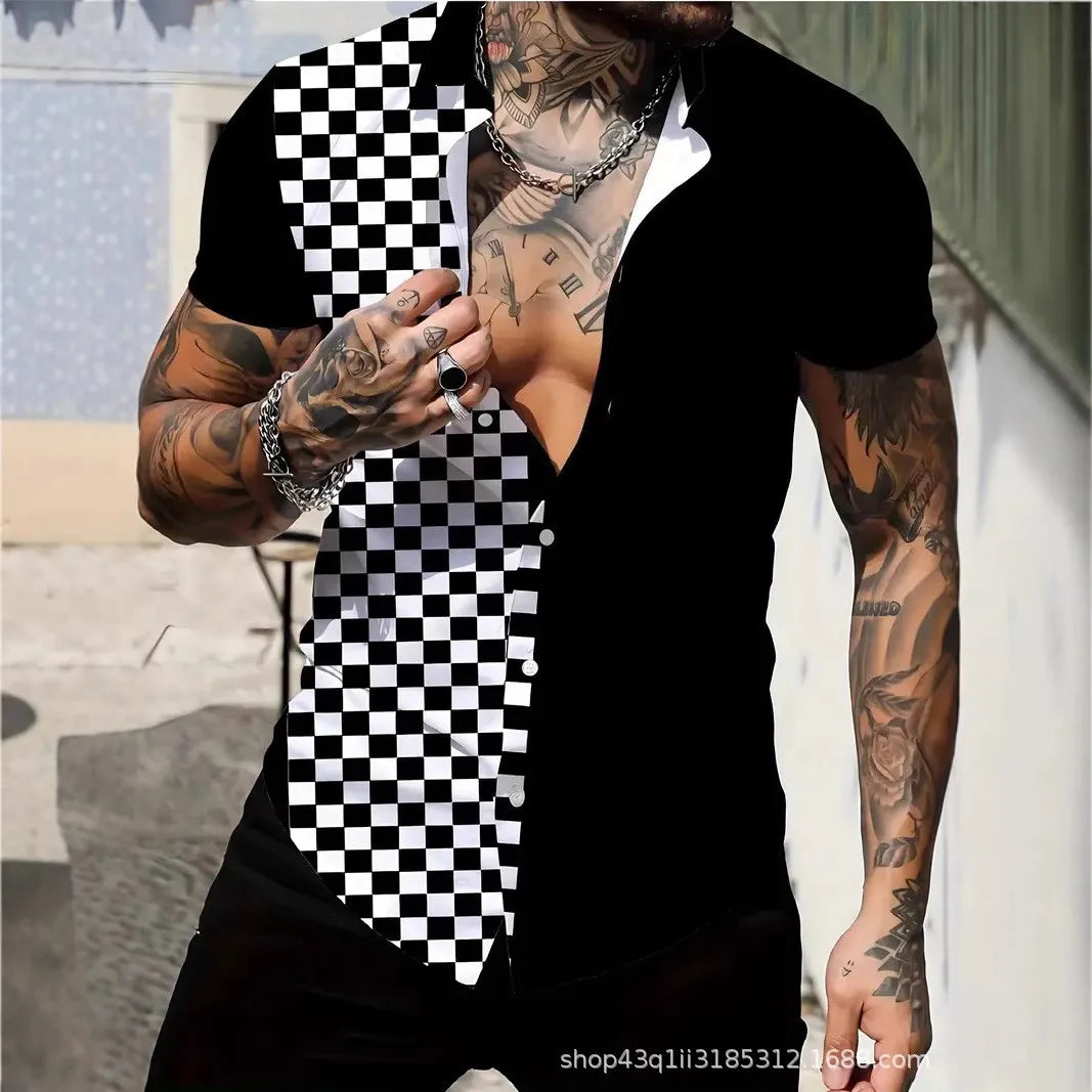 Nouveaux chemises jaunes pour hommes Hawaï Créatives avec paysage chinois Peinture à manches courtes Chemises Aloha Style cubain Été Grandes tailles